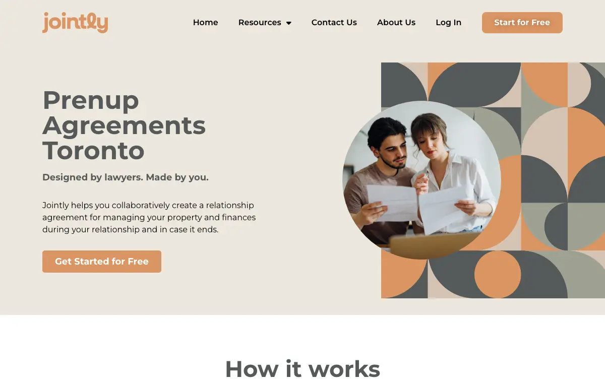 Screenshot of the Jointly Prenup Agreements Toronto page.